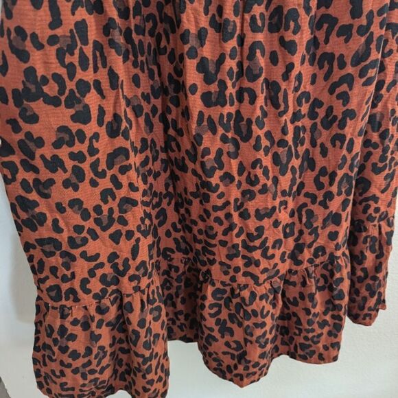 Knox Rose dark brown leopard animal print smocked a-line knee length dress L - Picture 6 of 7